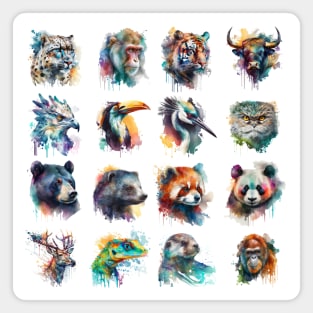 Asian animal set painted with watercolors on a white background in a realistic manner. Magnet